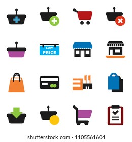 solid vector ixon set - office vector, low price signboard, credit card, shopping bag, mall, basket, cart, list