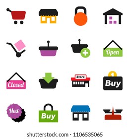 solid vector ixon set - office vector, cargo, warehouse, weight, new, open, closed, store, mall, buy, basket, cart, scales