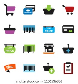 solid vector ixon set - office vector, barcode, low price signboard, credit card, new, basket, cart, shopping list