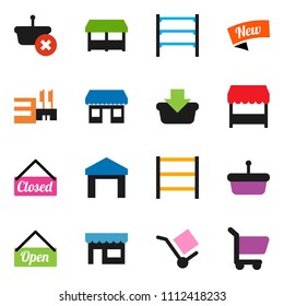 solid vector ixon set - office vector, cargo, warehouse, shelving, new, open, closed, market, store, mall, basket, cart