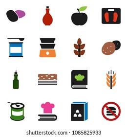 solid vector ixon set - oil vector, double boiler, cookbook, cereal, potato, diet, scales, sports nutrition, cereals, breads, no fastfood