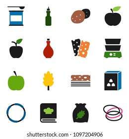 solid vector ixon set - oil vector, double boiler, cookbook, cereal, potato, apple fruit, diet, sports nutrition, breads, hoop
