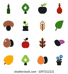 solid vector ixon set - oil vector, egg, mushroom, potato, apple fruit, leaf, diet, cereals, tree, flower in pot