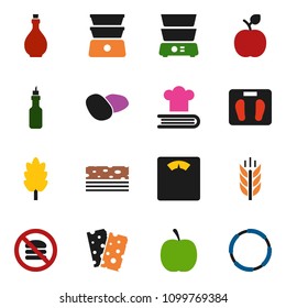solid vector ixon set - oil vector, double boiler, cookbook, cereal, potato, apple fruit, diet, scales, cereals, breads, no fastfood, hoop
