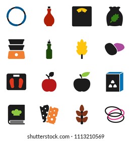 solid vector ixon set - oil vector, double boiler, cookbook, cereal, potato, apple fruit, diet, scales, cereals, breads, hoop