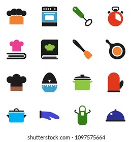 solid vector ixon set - pan vector, cook hat, apron, glove, timer, whisk, spatula, oven, cookbook, dish