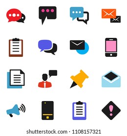 solid vector ixon set - paper pin vector, clipboard, document, loudspeaker, mobile phone, dialog, speaking man, mail, message, attention sign