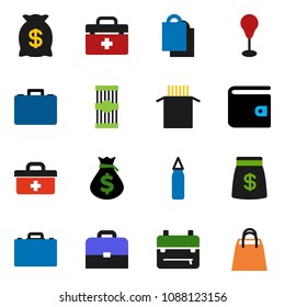 solid vector ixon set - pasta vector, case, backpack, wallet, money bag, punching, doctor, shopping