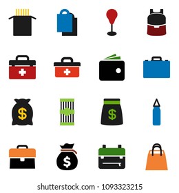 solid vector ixon set - pasta vector, case, backpack, wallet, money bag, punching, doctor, shopping