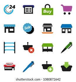 solid vector ixon set - pen vector, cart, office, shelving, sale, 24 hour, market, store, mall, buy, receipt, basket