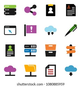 solid vector ixon set - pen vector, document, archive, personal information, signpost, attention, network folder, server, cloud, exchange, big data, browser, share, download