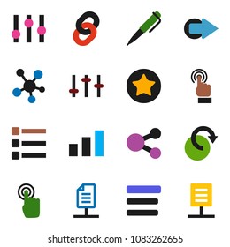 solid vector ixon set - pen vector, sorting, settings, touchscreen, social media, favorites, menu, share, arrow, redo, chain, network document