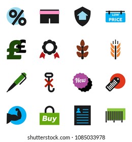 solid vector ixon set - pen vector, medal, personal information, pound, muscule hand, shorts, cereals, no hook, barcode, low price signboard, home protect, new, percent, buy