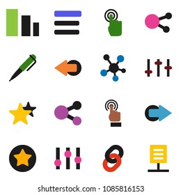 solid vector ixon set - pen vector, sorting, settings, touchscreen, social media, favorites, menu, share, arrow, chain, network document