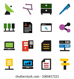 solid vector ixon set - pen vector, notebook pc, document, archive, laptop graph, personal information, satellite antenna, network, server, browser, share, signpost