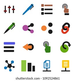 solid vector ixon set - pen vector, sorting, settings, touchscreen, social media, menu, share, arrow, redo, chain, network document