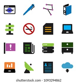 solid vector ixon set - pen vector, notebook pc, document, archive, personal information, laptop graph, binder, no smoking, signpost, attention, satellite antenna, newspaper, network, big data