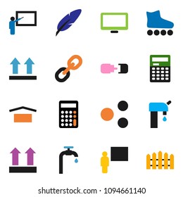 solid vector ixon set - pen vector, blackboard, calculator, roller Skates, dry cargo, top sign, monitor, link, share, connection, water supply, fence