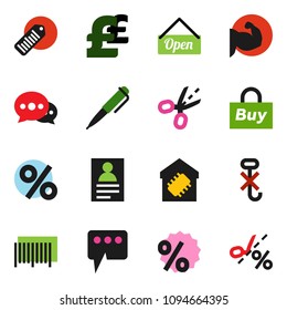 solid vector ixon set - pen vector, personal information, pound, muscule hand, no hook, barcode, message, smart home, open, percent, buy, coupon