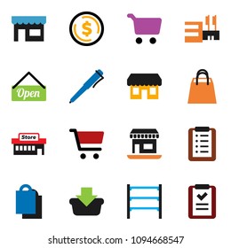 solid vector ixon set - pen vector, dollar coin, cart, office, shelving, open, shopping bag, store, mall, basket, list