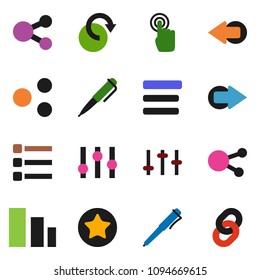solid vector ixon set - pen vector, sorting, settings, touchscreen, social media, favorites, menu, share, arrow, redo, chain