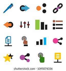 solid vector ixon set - pen vector, sorting, settings, touchscreen, social media, favorites, menu, share, arrow, chain, network document