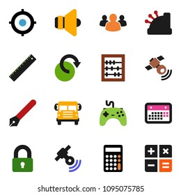 solid vector ixon set - pen vector, ruler, school bus, abacus, calculator, target, calendar, satellitie, speaker, gamepad, group, redo, lock, cashbox
