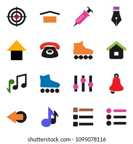 solid vector ixon set - pen vector, bell, music, arrow up, roller Skates, target, dry cargo, settings, syringe, menu, phone, home