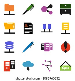 solid vector ixon set - pen vector, archive, personal information, attention, network, server, folder, share, cloud download, document, open