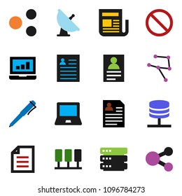 solid vector ixon set - pen vector, notebook pc, document, personal information, laptop graph, prohibition sign, satellite antenna, newspaper, network, server, big data, share
