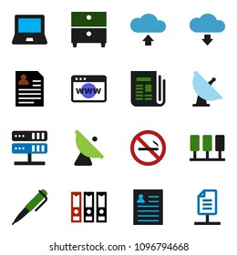 solid vector ixon set - pen vector, notebook pc, archive, personal information, binder, no smoking, satellite antenna, newspaper, server, network, browser, cloud upload, download, document
