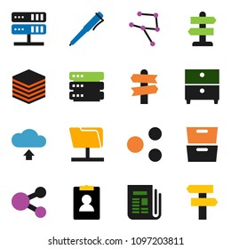 solid vector ixon set - pen vector, archive, personal information, signpost, newspaper, network, folder, server, big data, share, cloud upload