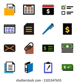 solid vector ixon set - pen vector, schedule, document, exam, cash, receipt, binder, dollar calendar, clipboard, mail, attachment, check