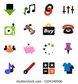 solid vector ixon set - pen vector, music, piggy bank, arrow down, radio, satellitie, settings, group, thumbtack, loading, chain, phone, buy, calculator, clothes