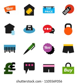 solid vector ixon set - pen vector, pound, shorts, weight, barcode, message, low price signboard, smart home, new, buy