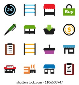 solid vector ixon set - pen vector, dollar coin, office, shelving, 24 hour, market, store, mall, buy, basket, shopping list
