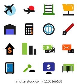 solid vector ixon set - pen vector, abacus, world, dollar growth, auction, calculator, safe, monitor, plane, sorting, network folder, mail, barn, cash, barcode