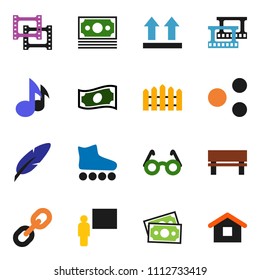 solid vector ixon set - pen vector, blackboard, glasses, music, cash, roller Skates, money, top sign, film frame, link, share, bench, fence, home