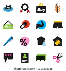 solid vector ixon set - pen vector, medal, personal information, muscule hand, shorts, cereals, weight, barcode, message, smart home, open, percent, buy, coupon