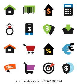 solid vector ixon set - percent growth vector, dollar, euro sign, new, target, barcode, basket, cart, home, calculator, tap pay, diamond ring, shield