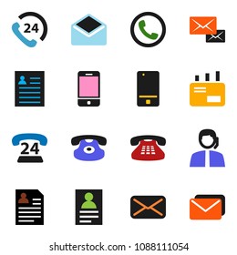 solid vector ixon set - personal information vector, phone 24, support, mobile, classic, mail