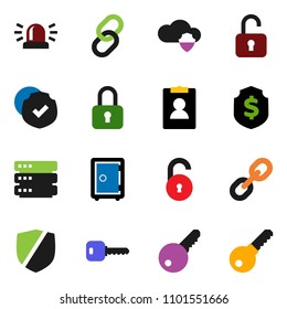 solid vector ixon set - personal information vector, dollar shield, safe, protected, link, cloud, big data, unlock, key, siren, lock, password