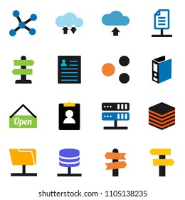 solid vector ixon set - personal information vector, binder, signpost, network, folder, server, cloud exchange, big data, share, upload, document, open