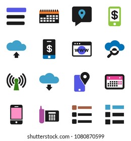 solid vector ixon set - phone vector, traking, calendar, mobile, cloud glass, browser, menu, upload, download, wireless, tap pay