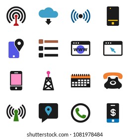 solid vector ixon set - phone vector, traking, calendar, antenna, mobile, browser, menu, cloud download, wireless, tap pay