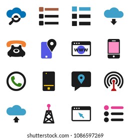 solid vector ixon set - phone vector, traking, antenna, mobile, cloud glass, browser, menu, upload, download