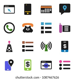 solid vector ixon set - phone vector, traking, calendar, antenna, mobile, browser, menu, wireless, tap pay