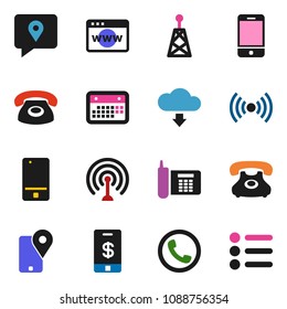 solid vector ixon set - phone vector, traking, calendar, antenna, mobile, browser, cloud download, wireless, tap pay, menu