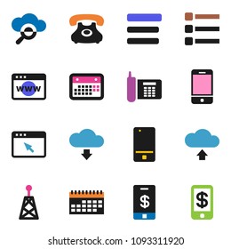 solid vector ixon set - phone vector, calendar, antenna, mobile, cloud glass, browser, menu, upload, download, tap pay