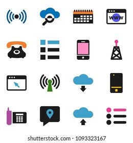 solid vector ixon set - phone vector, traking, calendar, antenna, mobile, cloud glass, browser, upload, download, wireless, menu